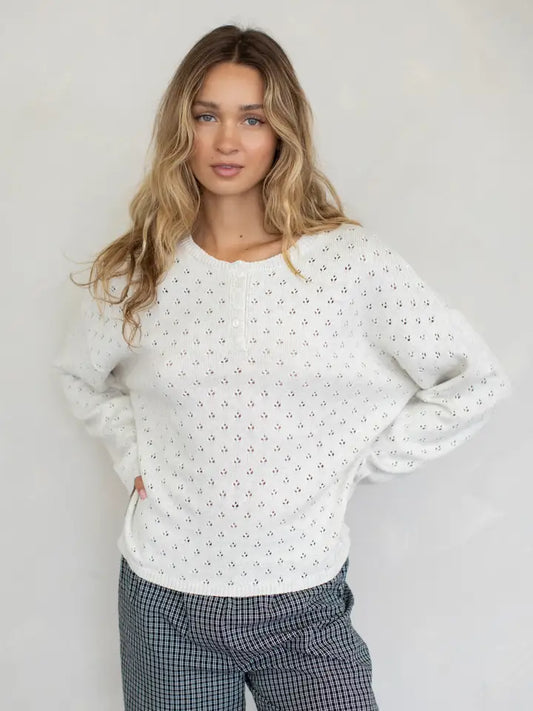 Heather White Eyelet Pullover