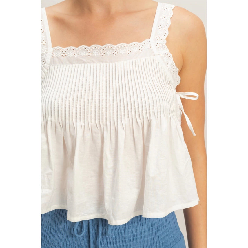 Pleated Lace Trim Tank