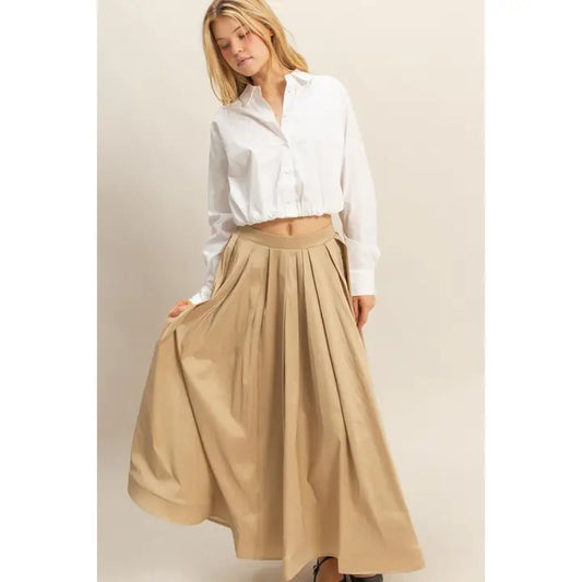 Classic Pleated A-Line Midi Full Skirt
