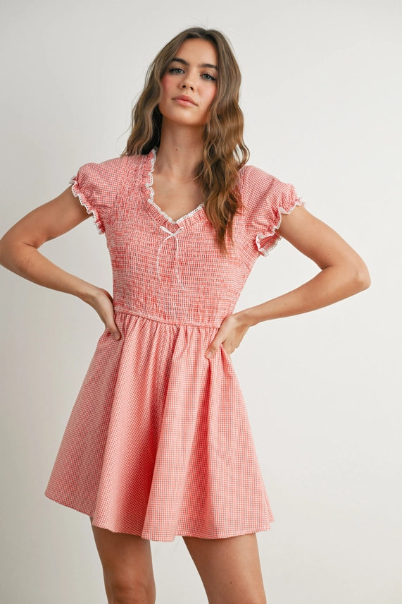 Puff Sleeve Gingham Mini Dress
