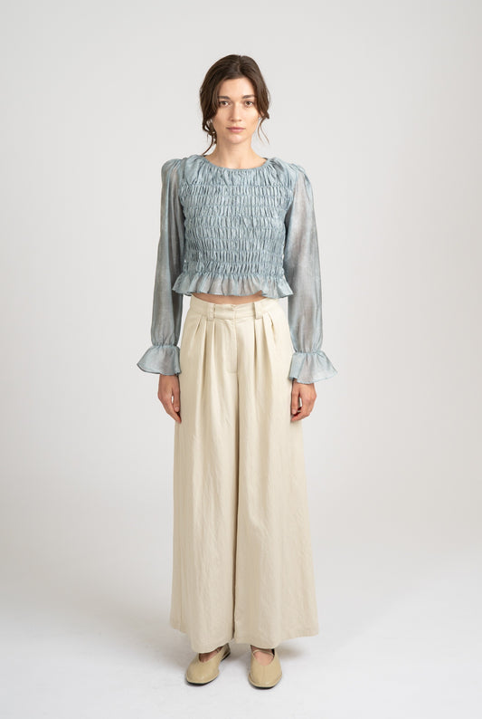 Lightweight High Rise Pleated Wide-Leg Pants