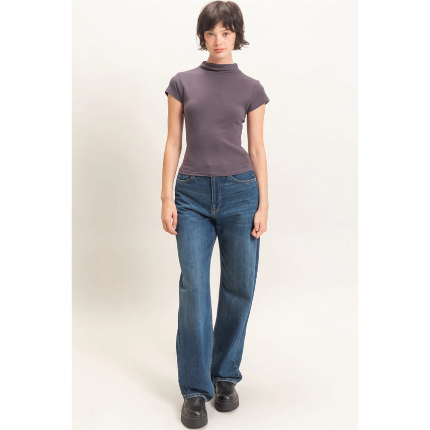 Mock Neck Cap Sleeve Top