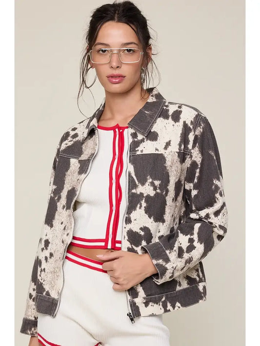 Beige Animal Print Casual Jacket