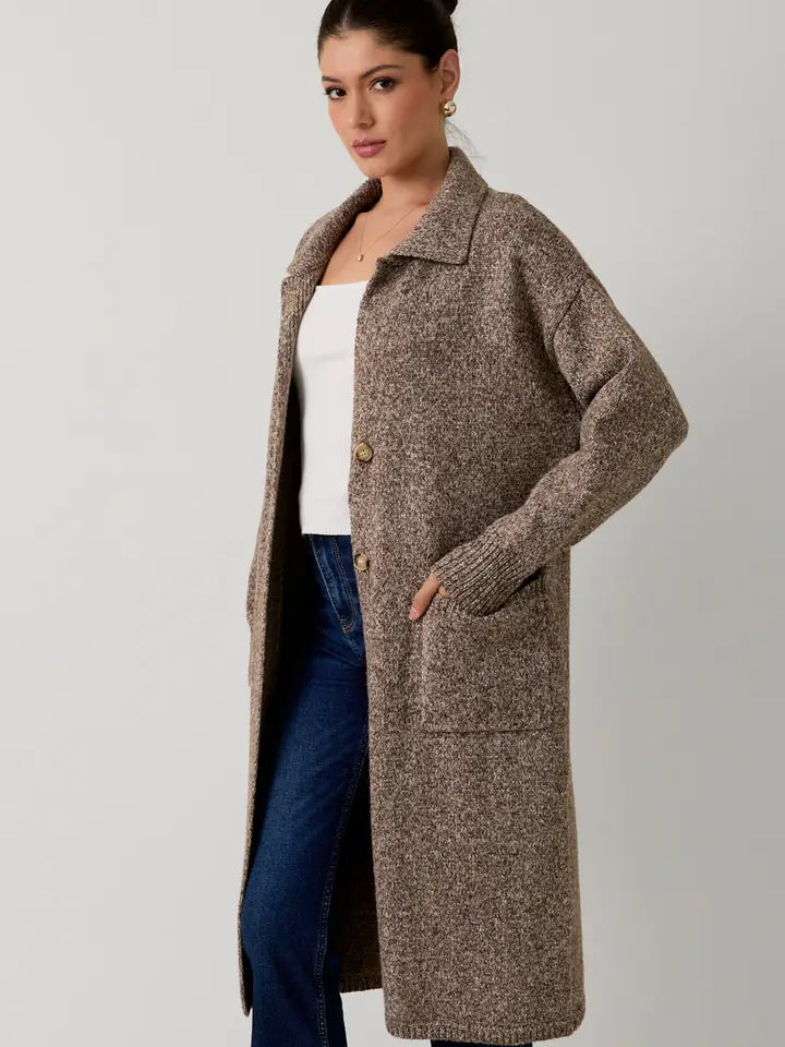 Long Sleeve Collared Maxi Sweater Cardigan