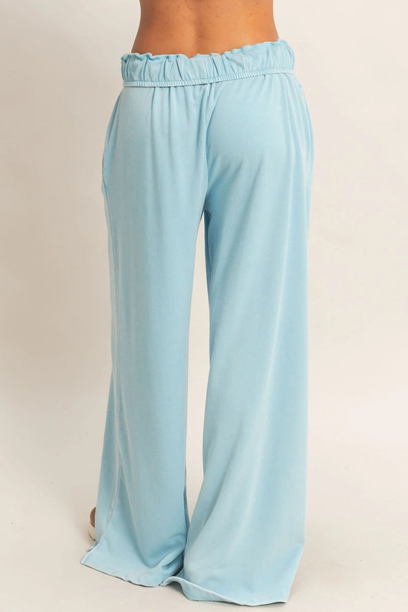 Fold Over Waist Wide Leg Sweatpants