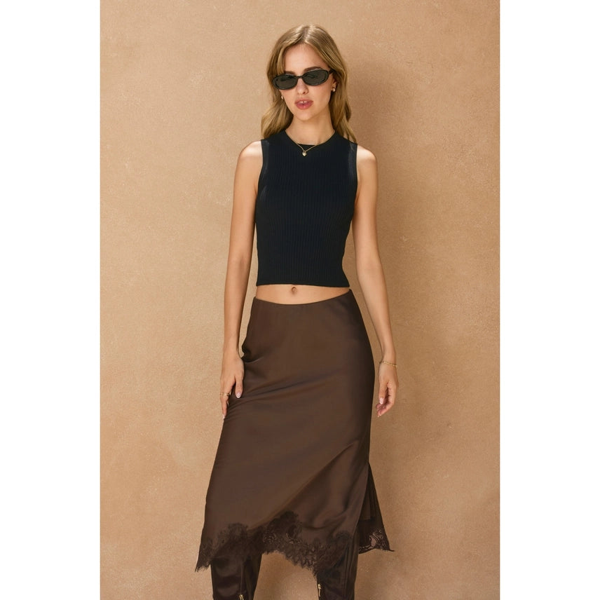 Satin Brown Pencil Skirt