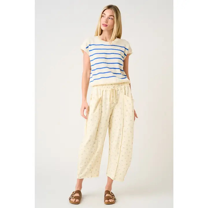 Floral Print Seam Detail Pull On Barrel Pants