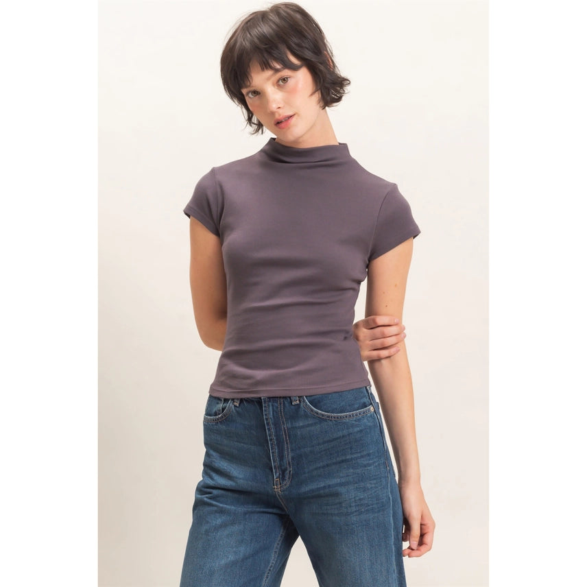 Mock Neck Cap Sleeve Top