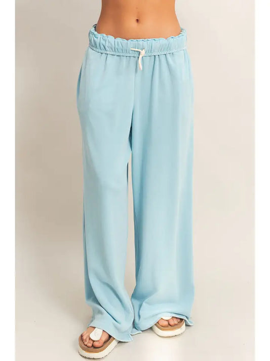 Fold Over Waist Wide Leg Sweatpants