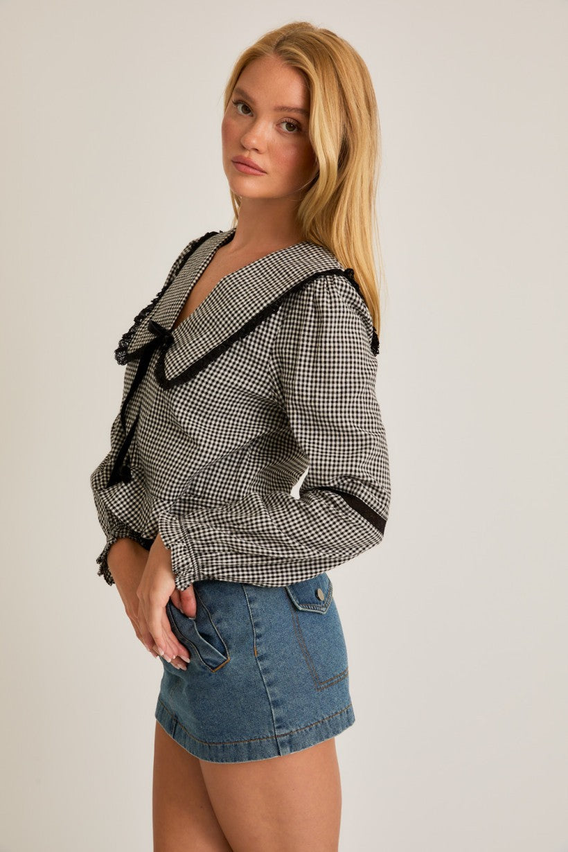 Puff long sleeve Gingham Blouse