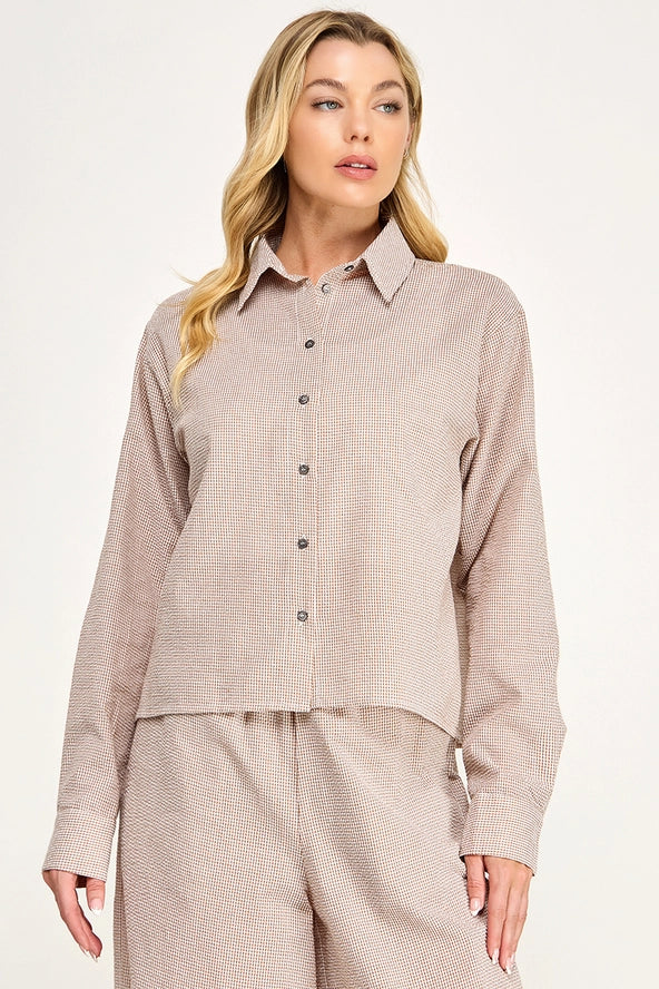Brown plaid button up shirt