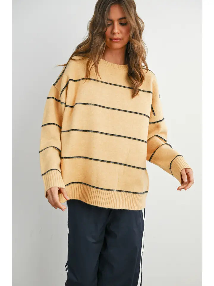 Striped Pattern Drop Shoulder Sweater