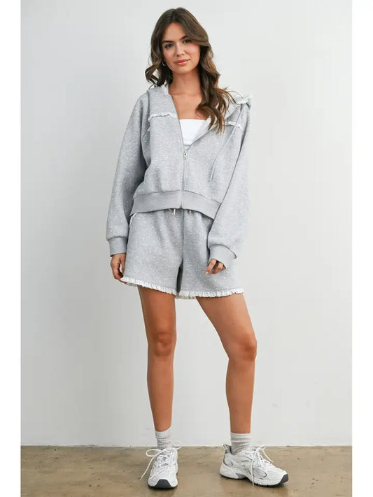 Ruffle Trim Zip-Up Hoodie