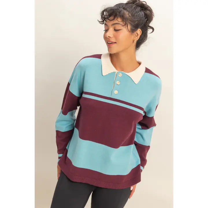 Contrasted Polo Sweater