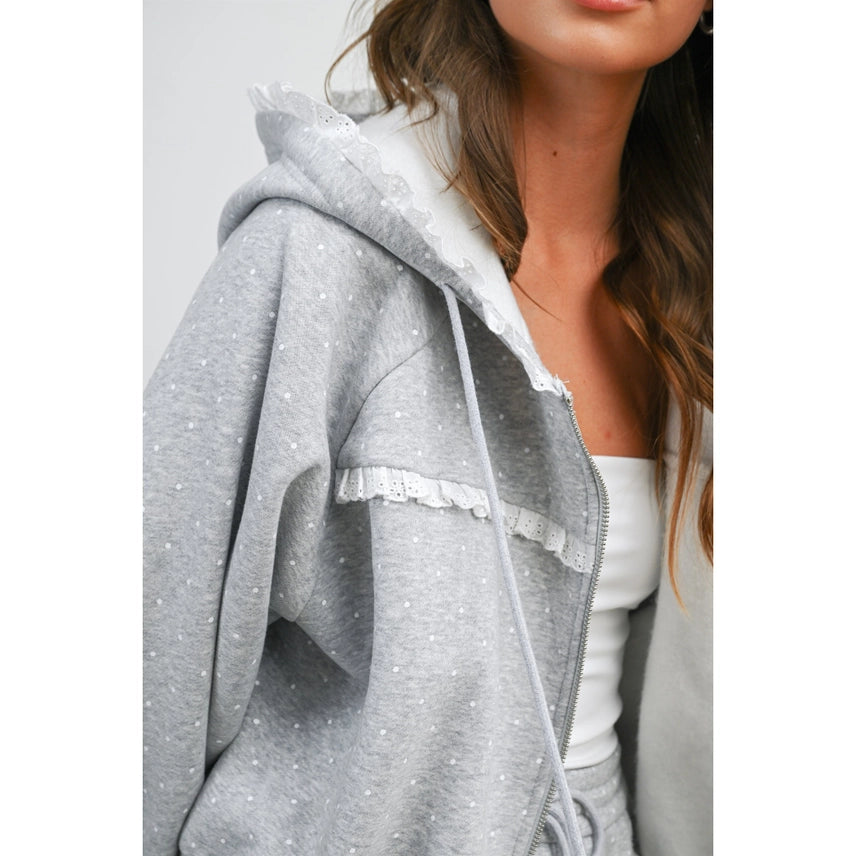 Ruffle Trim Zip-Up Hoodie