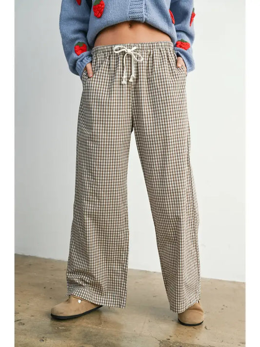 Gingham Tie Front Pants