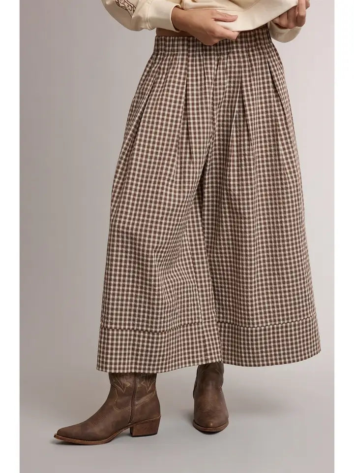 Gingham Wide Leg Pull On Pants