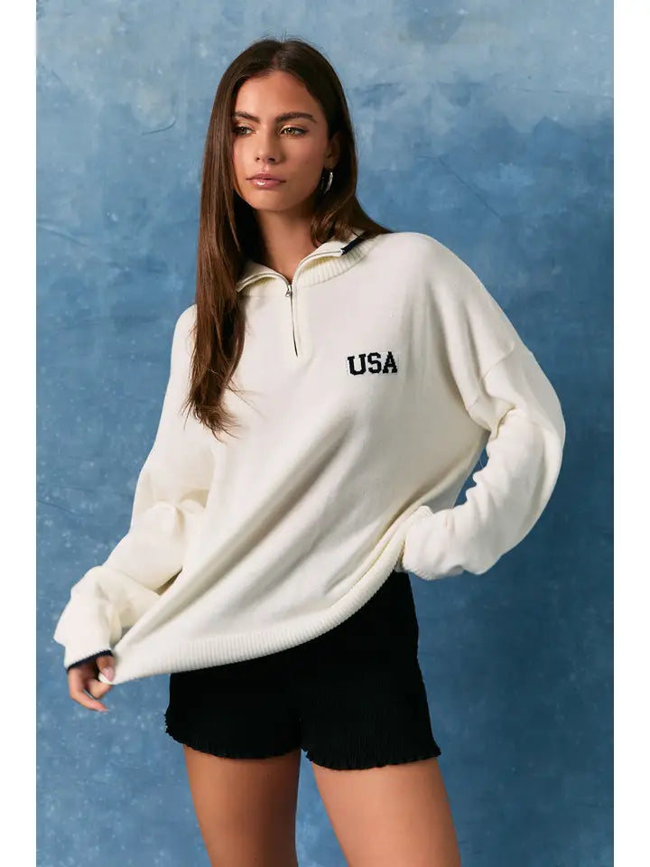 USA Flag Half Zip Sweater