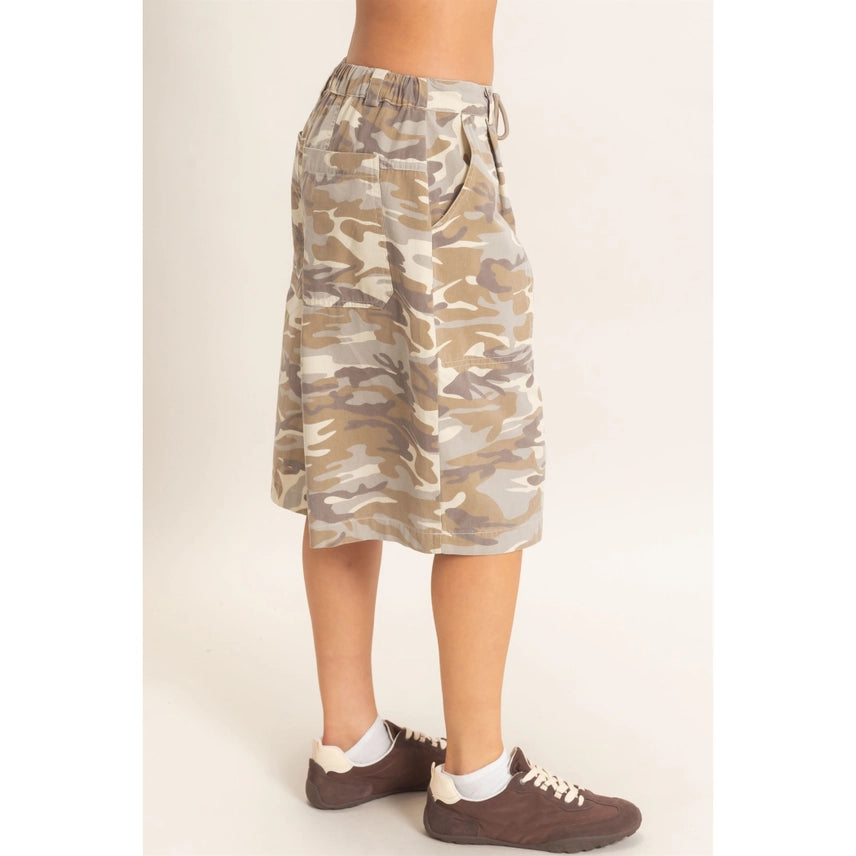 Camouflage Print Drawstring Shorts