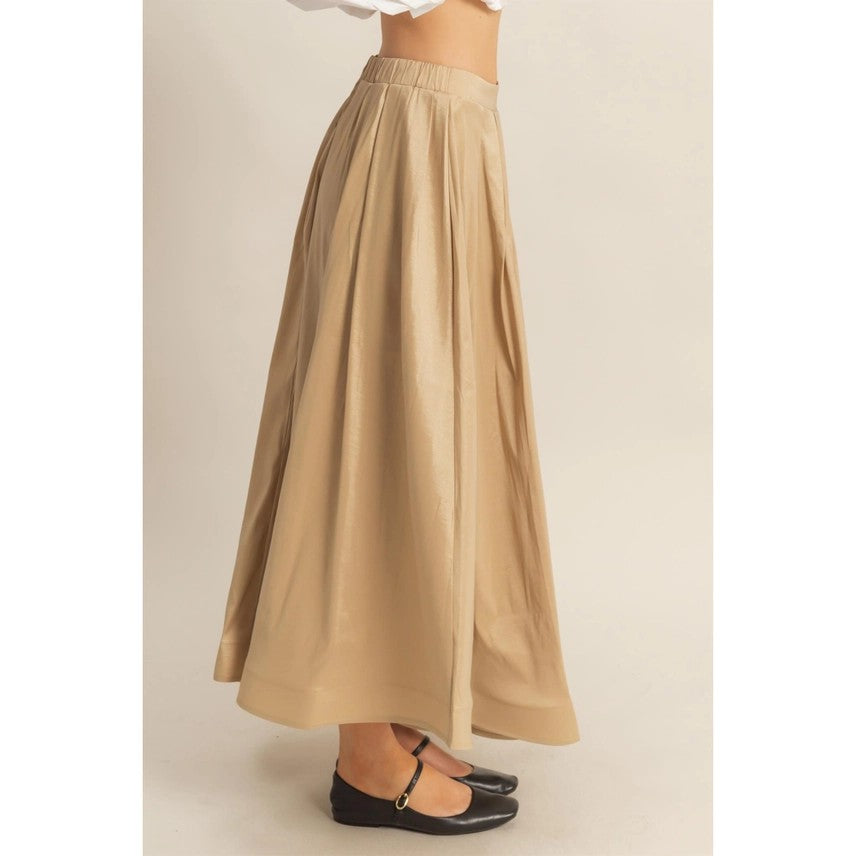 Classic Pleated A-Line Midi Full Skirt