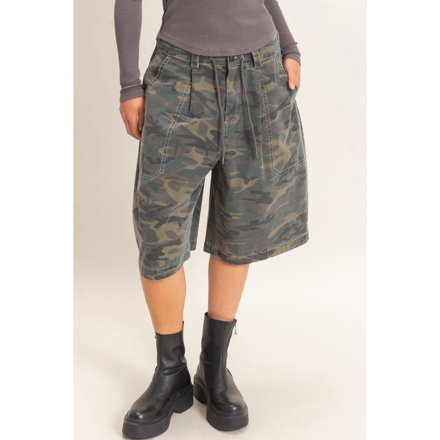 Camouflage Print Drawstring Shorts