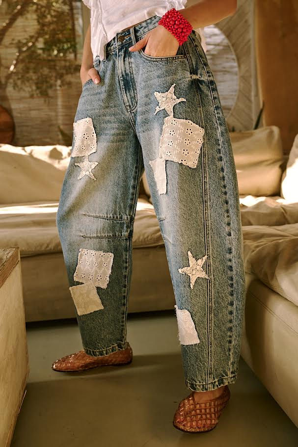 Patchwork Barrel Jeans