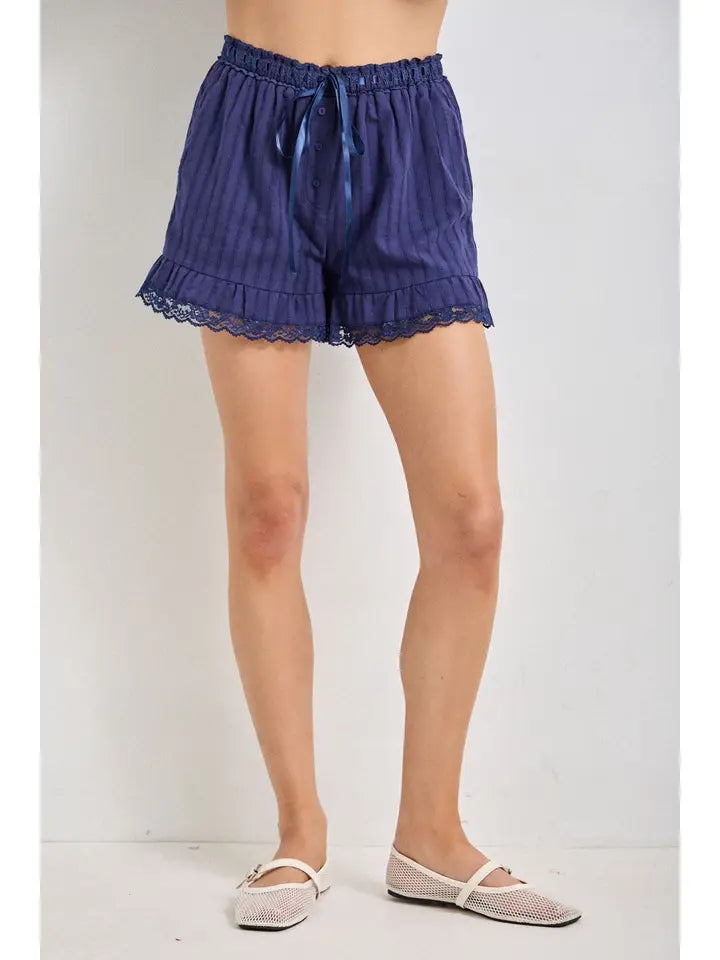 Lace Trim Drawstring Shorts
