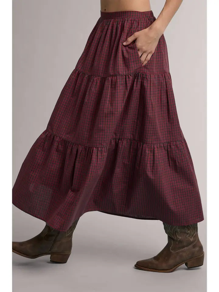Gingham Tiered Maxi Skirt