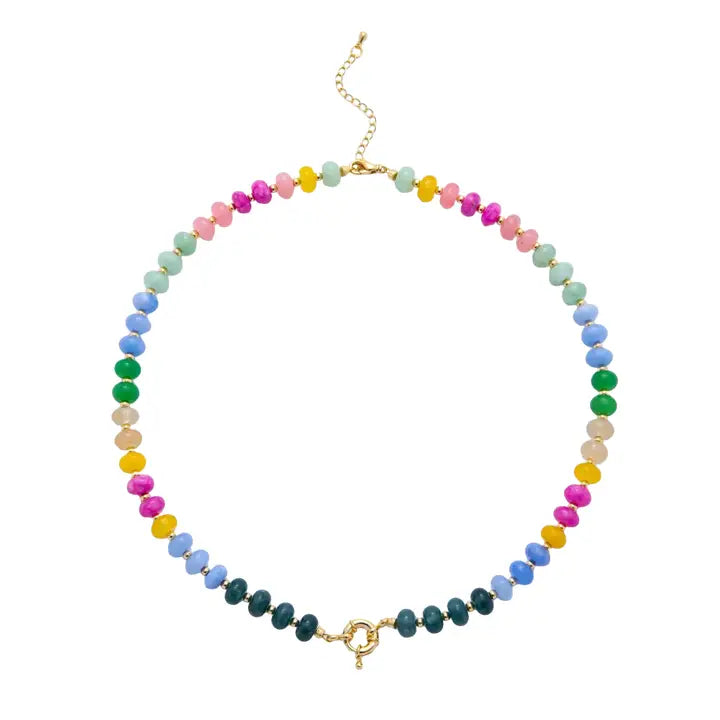 Colorful Beaded Gemstone Necklace with Front Clasp