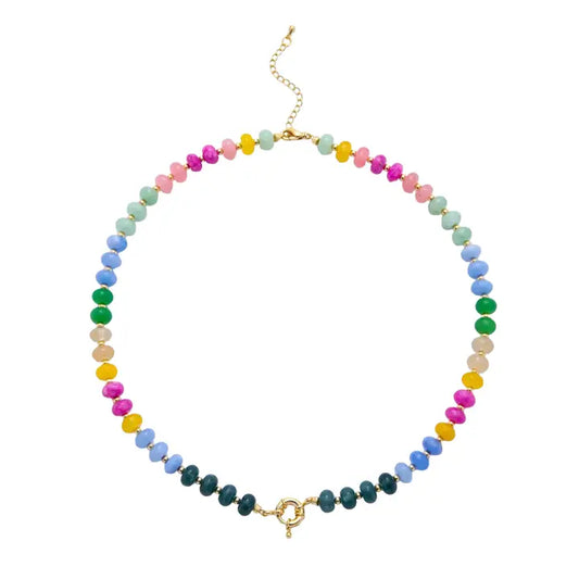 Colorful Beaded Gemstone Necklace with Front Clasp
