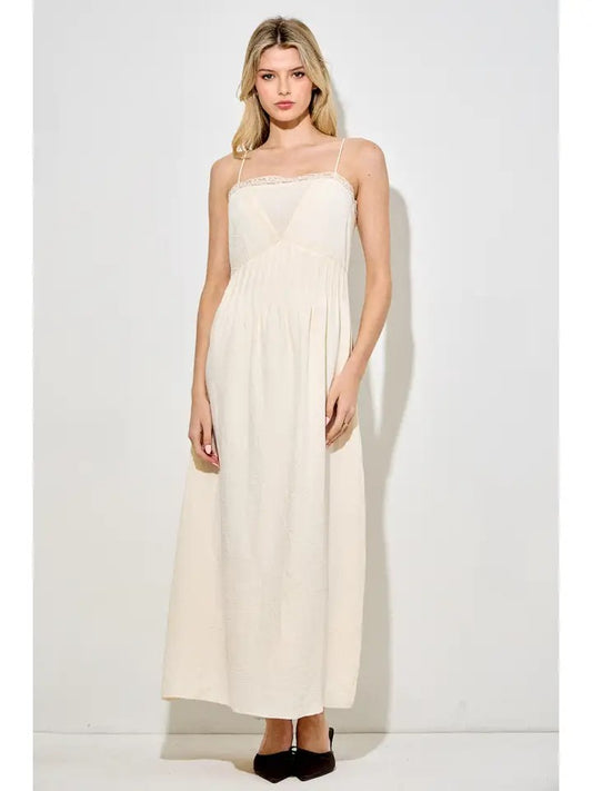 Lace & Pintuck Detailed Maxi Dress