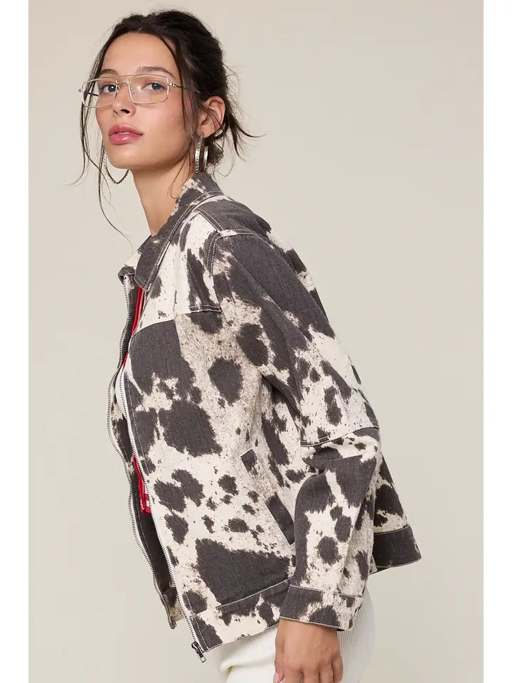Beige Animal Print Casual Jacket