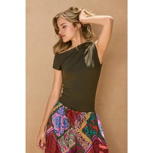 Throw and Go Asymmetrical Drape Bodysuit