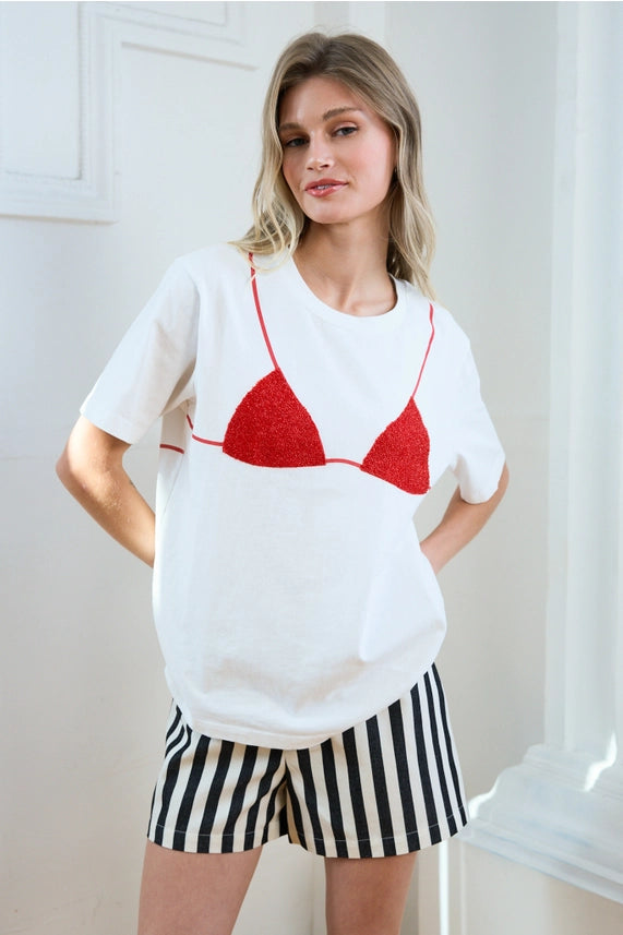 Caviar Print Bikini Graphic Tee