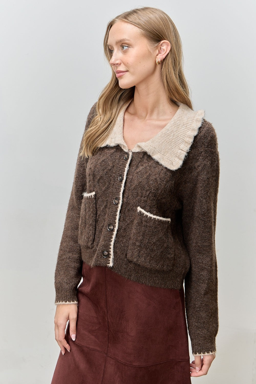 Collar Button Up Knit Sweater