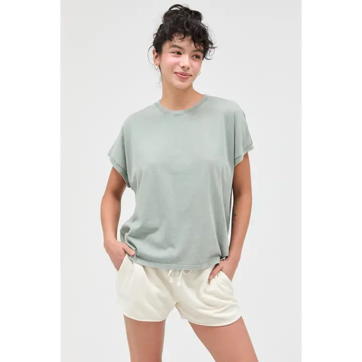 Capped Sleeve Mineral Wash T-Shirt