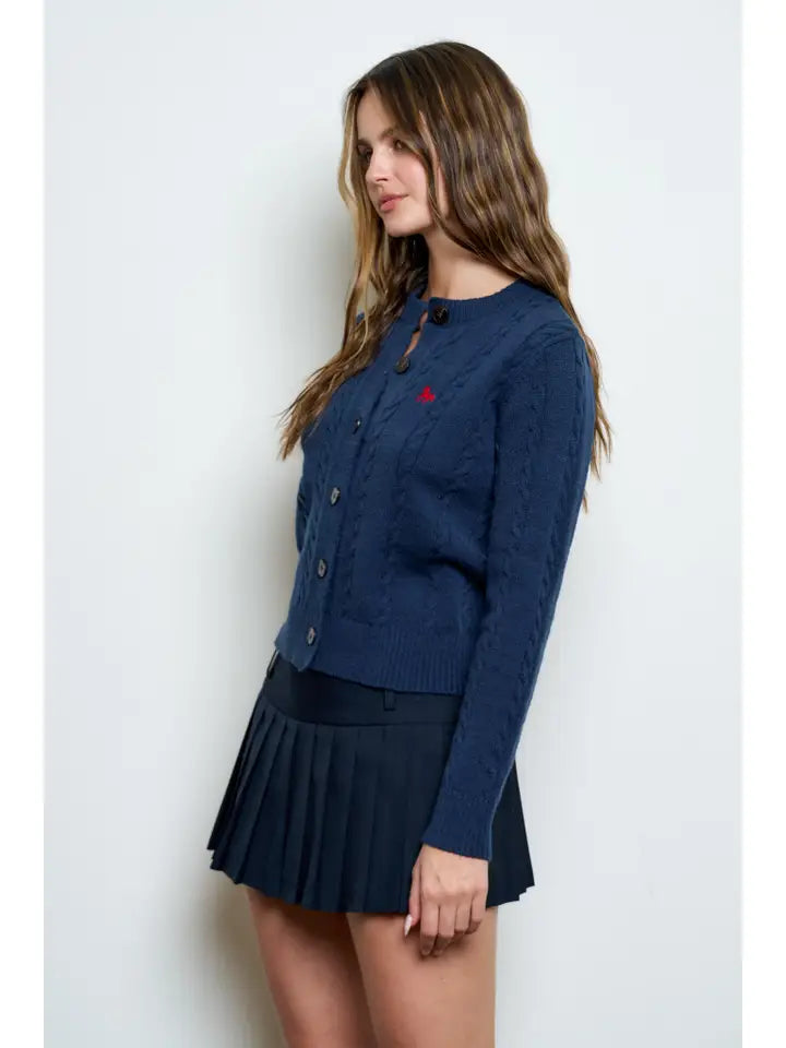 Horse Embroidery Cable Knit Cardigan