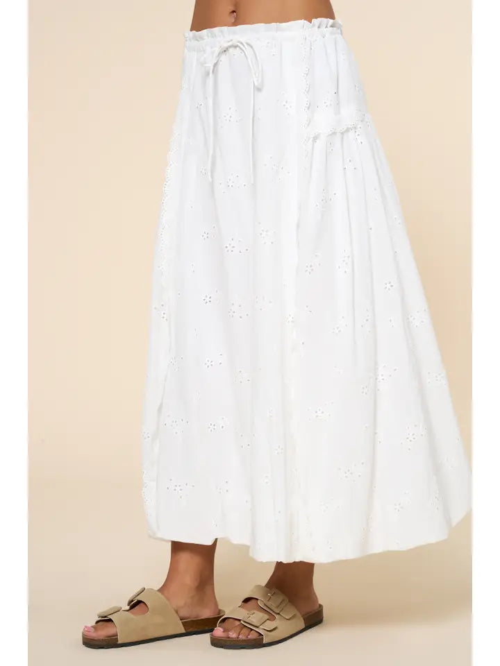 Eyelet Front Tie Woven Maxi Skirt