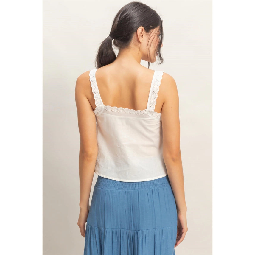 Pleated Lace Trim Tank