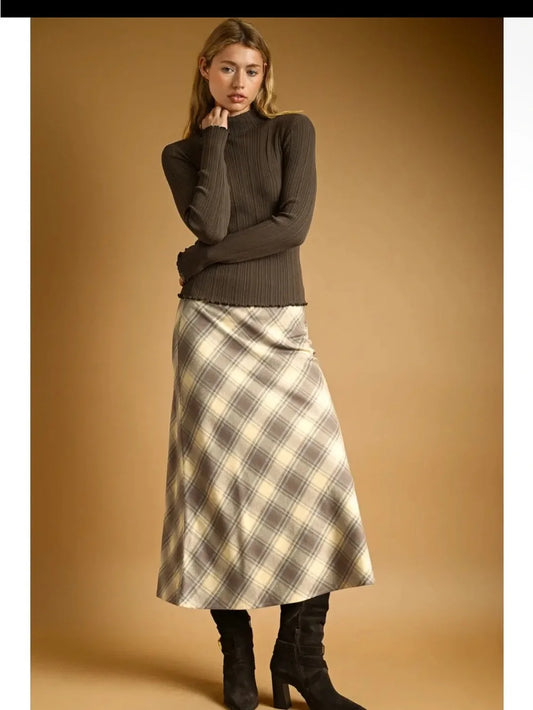 Soft Plaid Midi Skirt