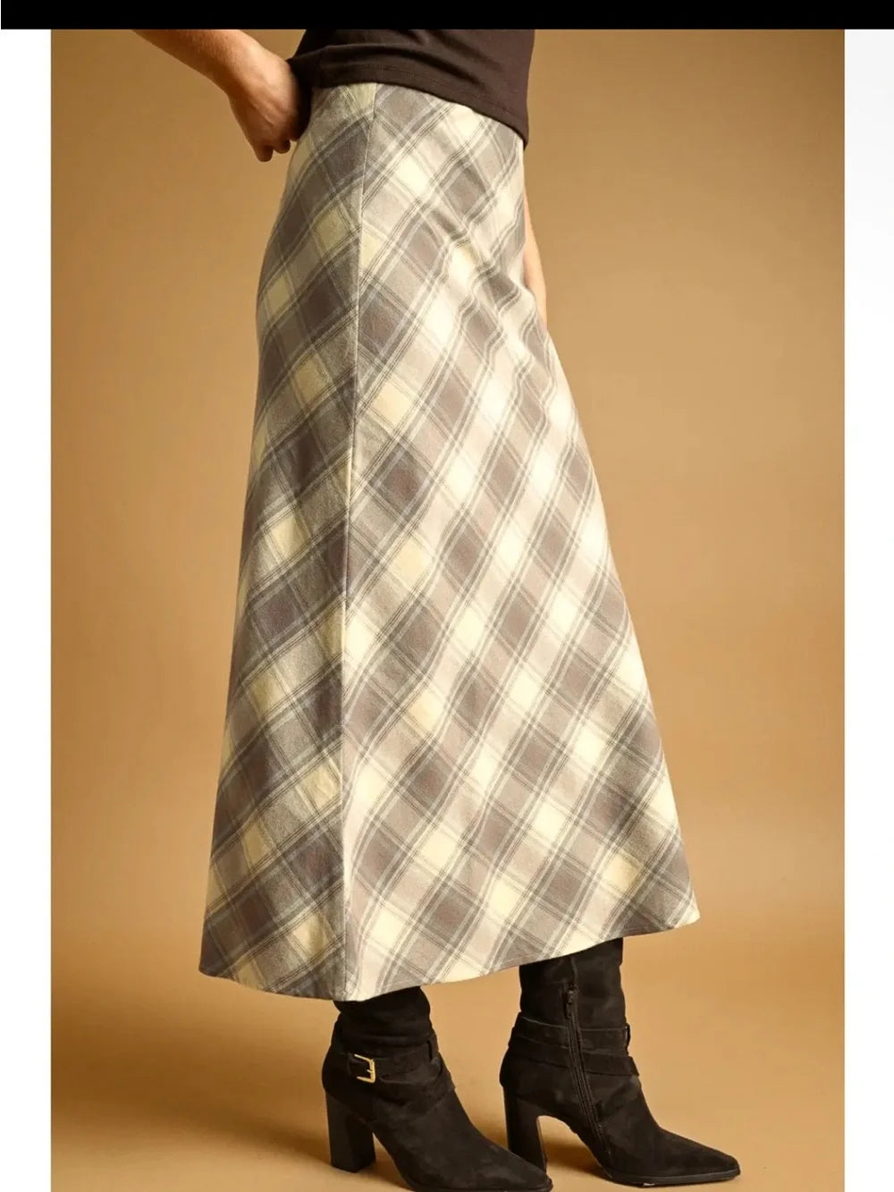Soft Plaid Midi Skirt