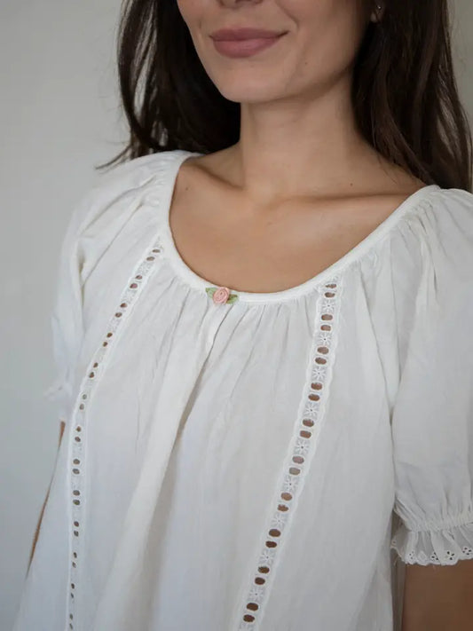 Ivory Cotton Eyelet Lace Top