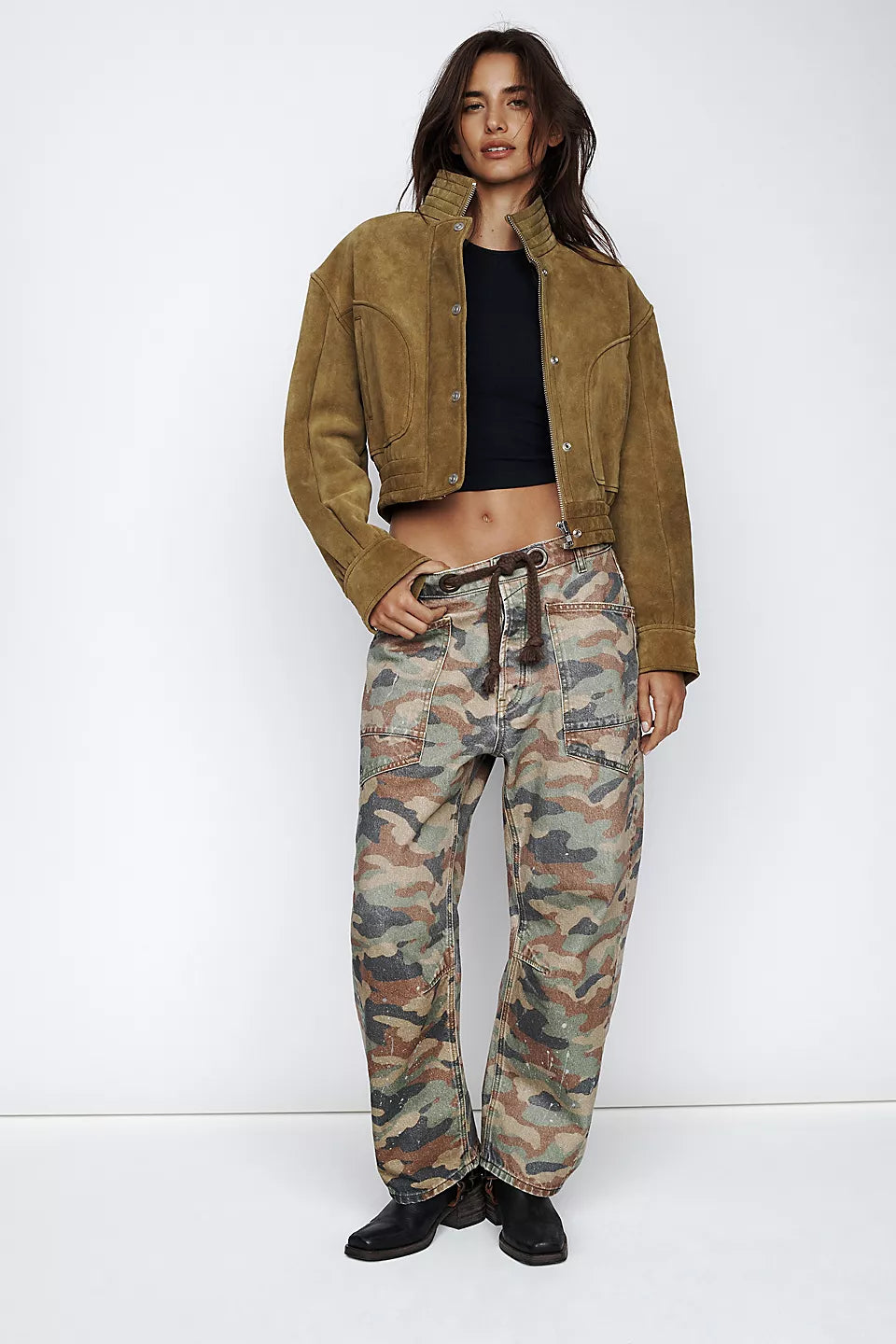 We the Free Moxie-Printed low slung Barrel Jeans