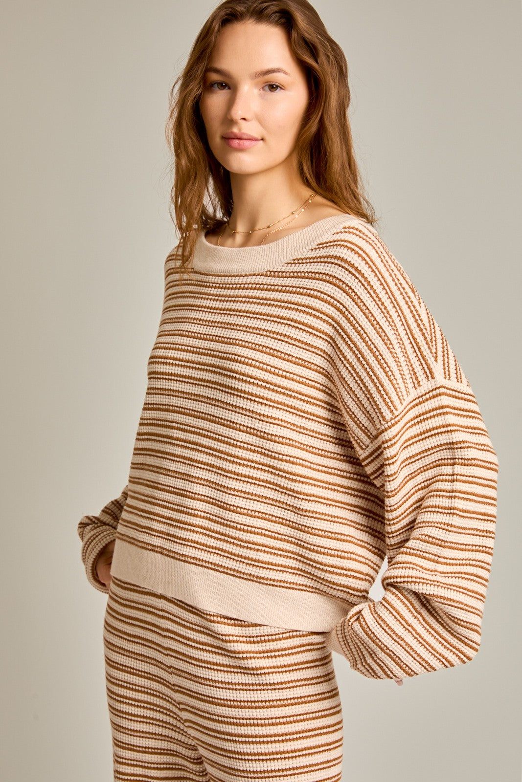 Striped Waffle Sweater Set