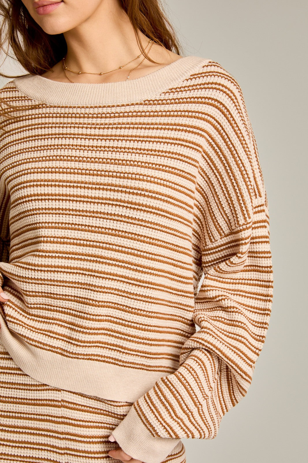 Striped Waffle Sweater Set